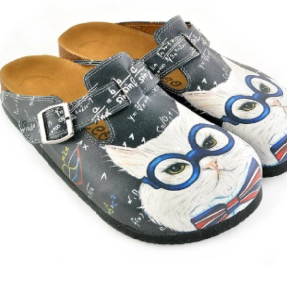 Calceo Shoes - Calceo "Math Cat" w/Glasses and Bow Tie Clogs